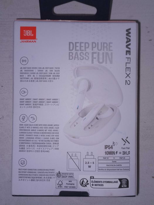 Чисто нови JBL бели безжични слушалки- wave flex 2