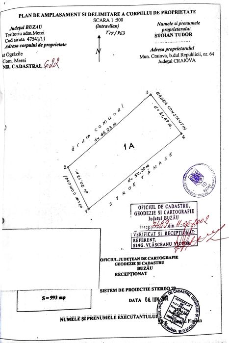 Vand teren intravilan/arabil  Merei, Sat Ograzile, 1497 mp, 21 € / mp