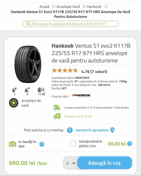 Vand anvelope hankook venus s1 evo 2 225/55/17