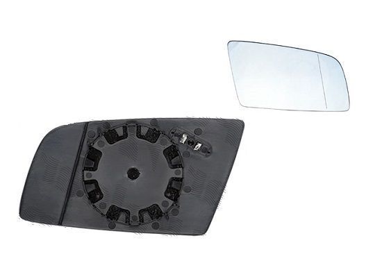 Geam oglinda exterioara cu suport fixare Bmw Seria 5, 06.2003-06.2010; Seria 6, 01.2004-07.2010, Dreapta, incalzita; geam asferic; cromat