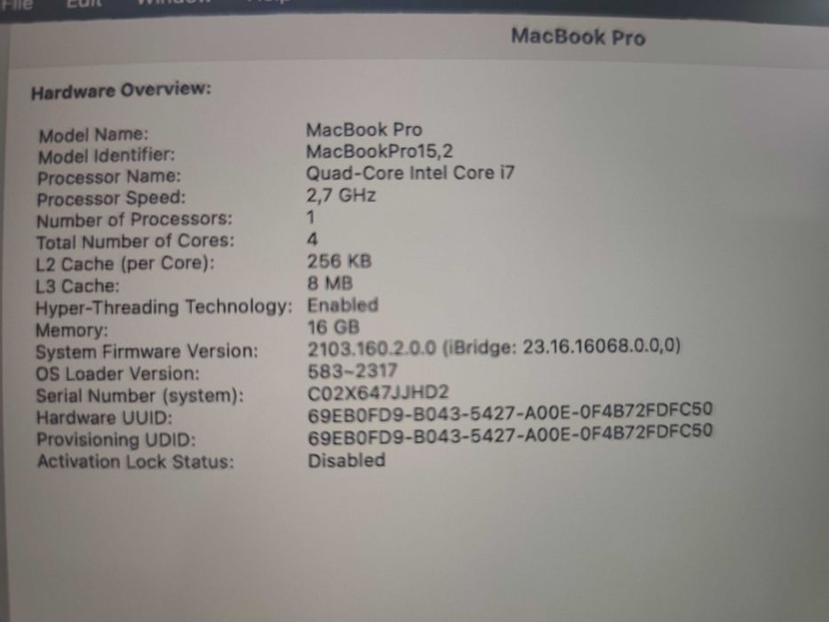 Macbook Pro 13 2018 i7 16GB RAM 1TB