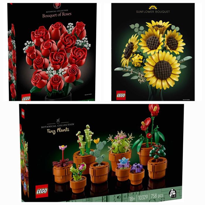 Ново Lego Icons Botanical - Малки растения (10329)/Букет от рози (10328)/Букет слънчогледи (11502)