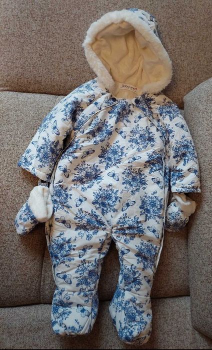 Combinezon Babaluno 3-6 luni fetite bebelusi salopeta blanita flori