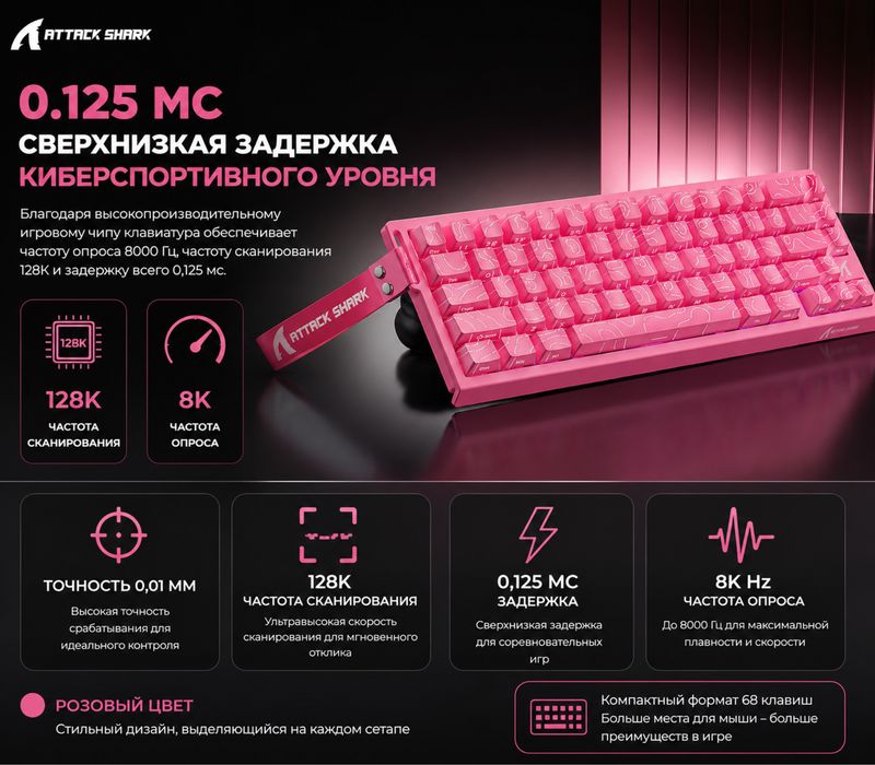 Игровая клавиатура с магнитными переключателями Attack Shark X68