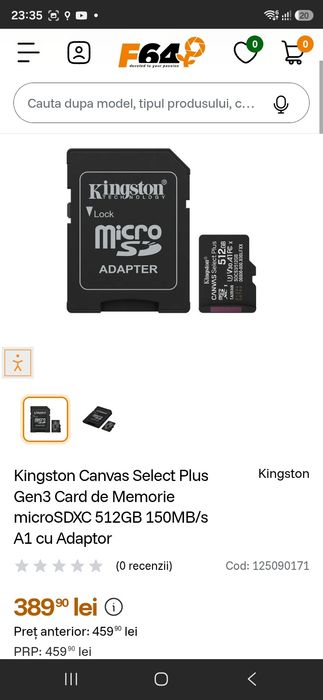 Kingston microSDXC 512GB A1/UHS-I/V30 SDCR/512GB
