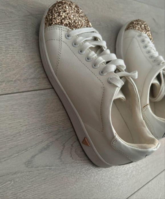 Guess sneakers white and gold glitter real leather