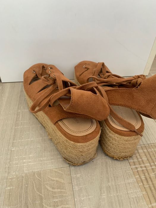 Sandale platforma yuta, cu snur pe picior, Pull&Bear, 39