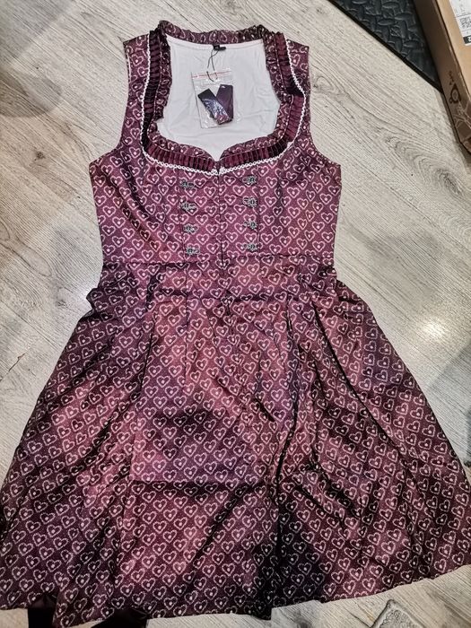 KOJOOIN Dirndl Дамска  традиционна рокля с дантелена престилка от 2 ча