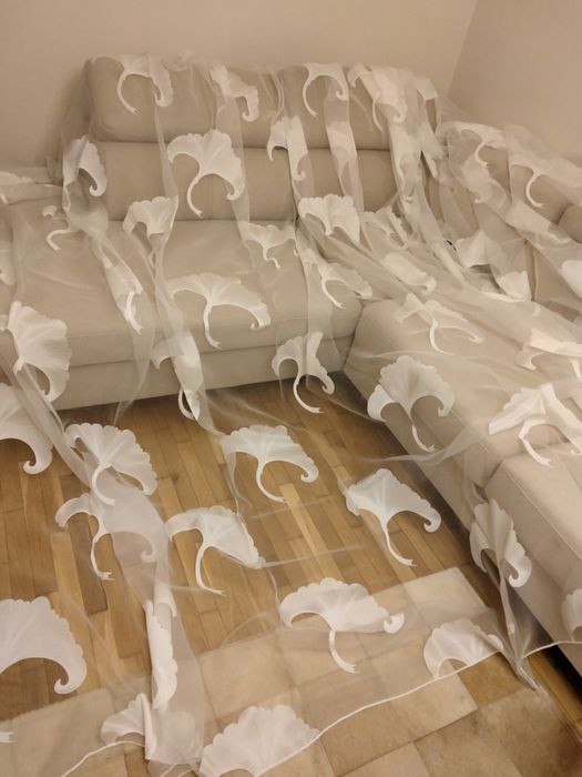 Metraj perdea organza alba imprimata din gama premium