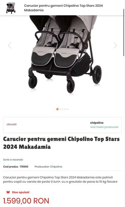 Carucior pentru gemeni Chipolino Top Stars 2024 Makadamia