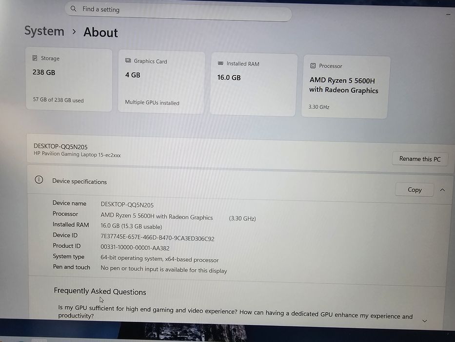 HP Pavilion Gaming 15-ec1000na Ryzen 4600H/5600H