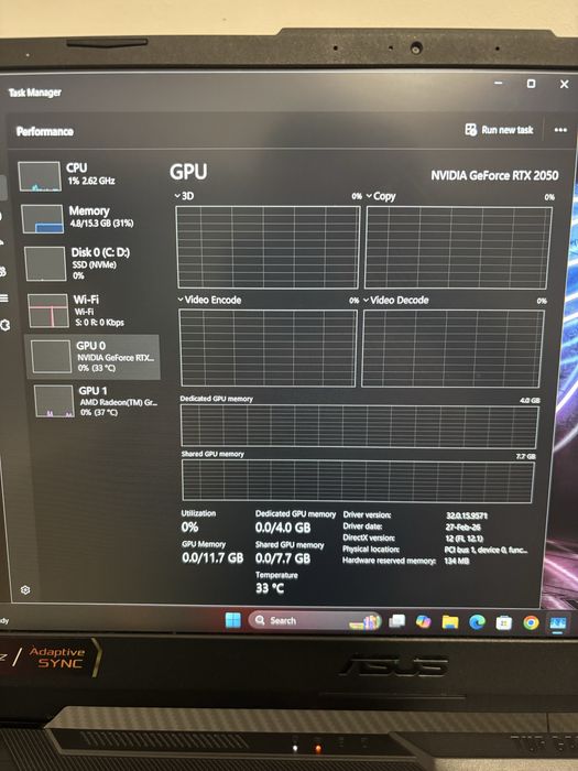 Asus TUF A15, Ryzen 5, RTX2050 4Gb
