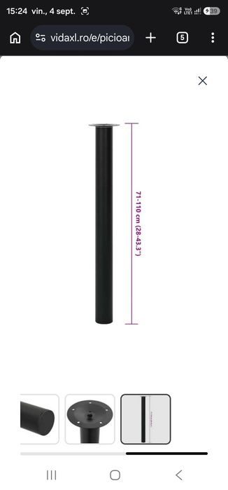 Picioare telescopice de masă, 2 buc., negru, 710 mm-1100 mm