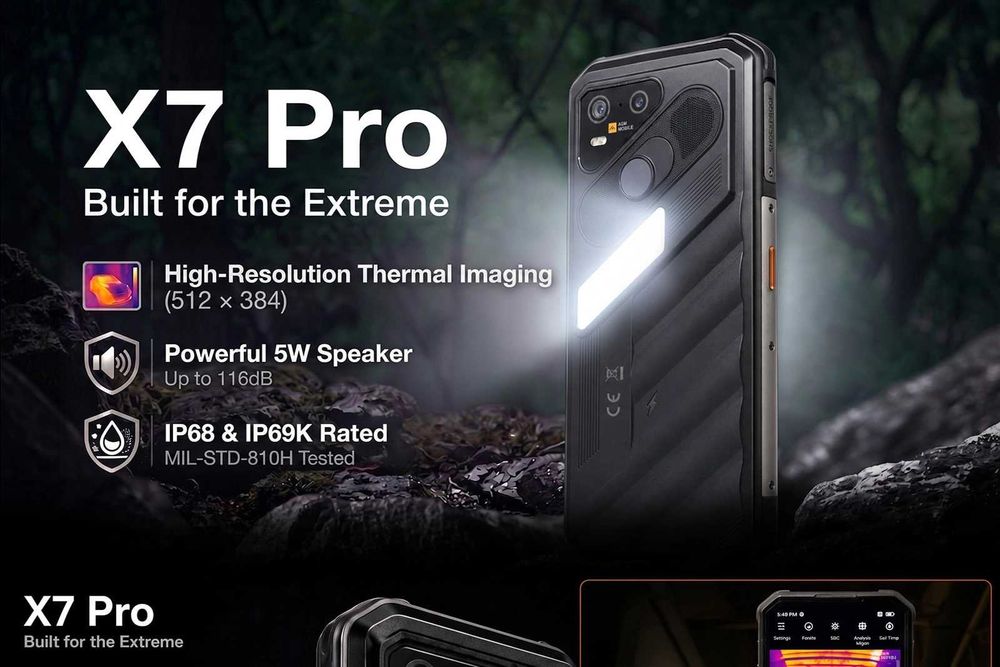 AGM X7 Pro - 6.72", 6GB+6GB/256GB, 10000mAh, 64MP SONY, термална камера, Android 16, мощен 5W високоговорител