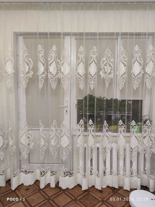 Готовая роскошная тюль с вышивкой и стразами, 5 метров