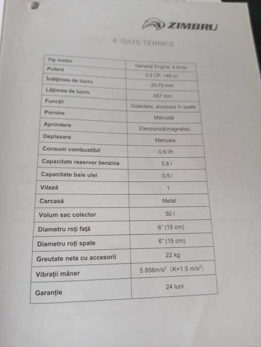 Mașină de tuns iarba sau gazon Zimbru 779  in  garanție