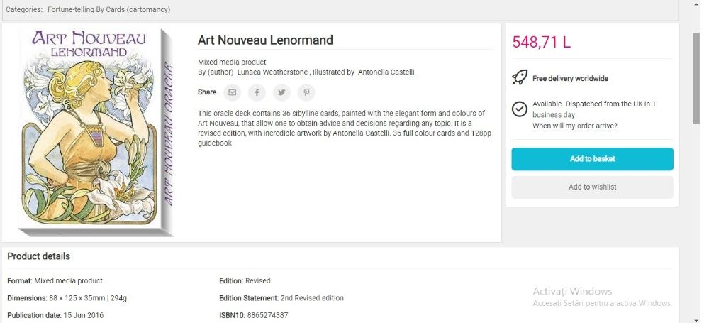 Set Carti oracol tarot ghicit Lenormand Arta Nouveau ed lim SUPERBE+CA