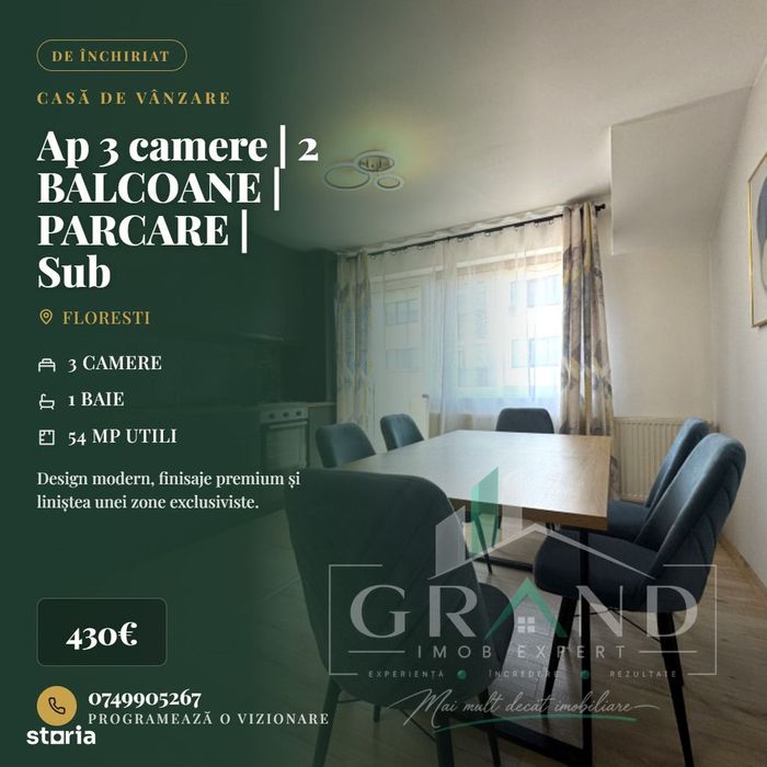 Ap 3 camere | 2 BALCOANE | PARCARE | Sub Cetate/Parc Poligon/Floresti — fotografia 1