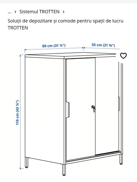 Vand Dulap TROTTEN ikea Corp cu usi glisante,alb,80x55x110 cm