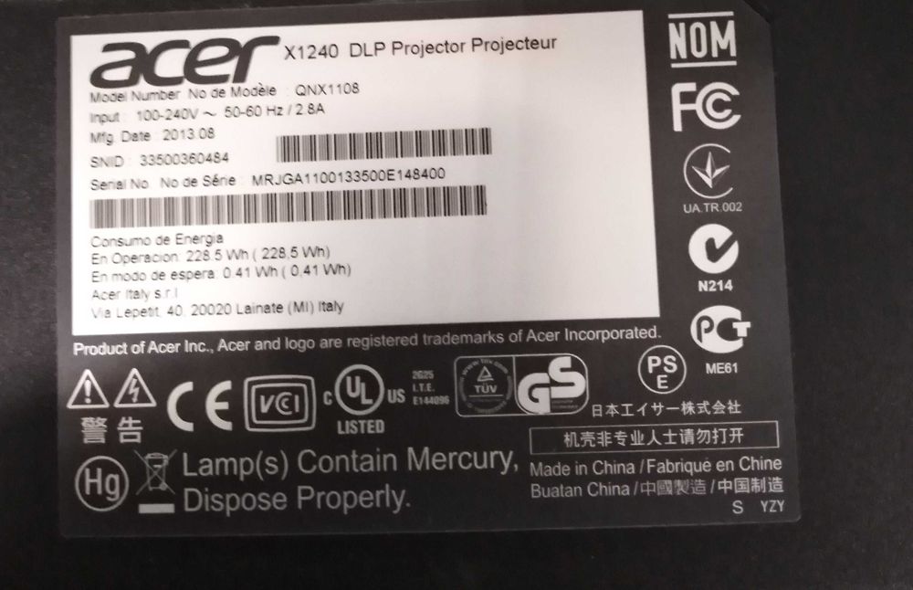 Videoproiector ACER x1240 VGA Mini usb Audio