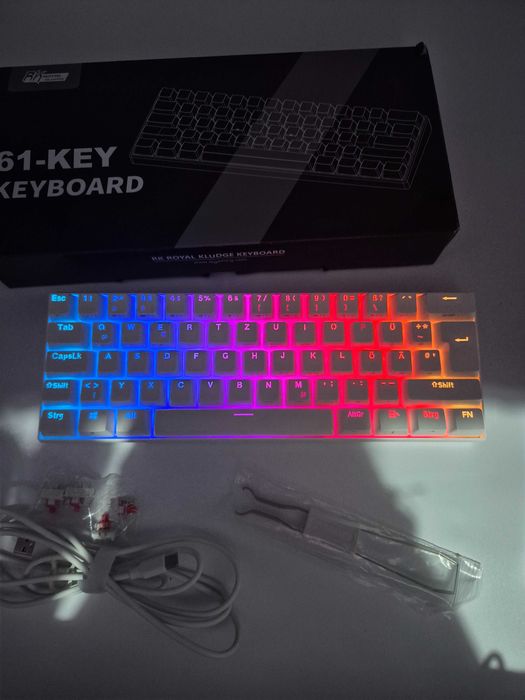Tastatura Mecanica Royal Kludge RK61 White (Layout DE) - Red Switch