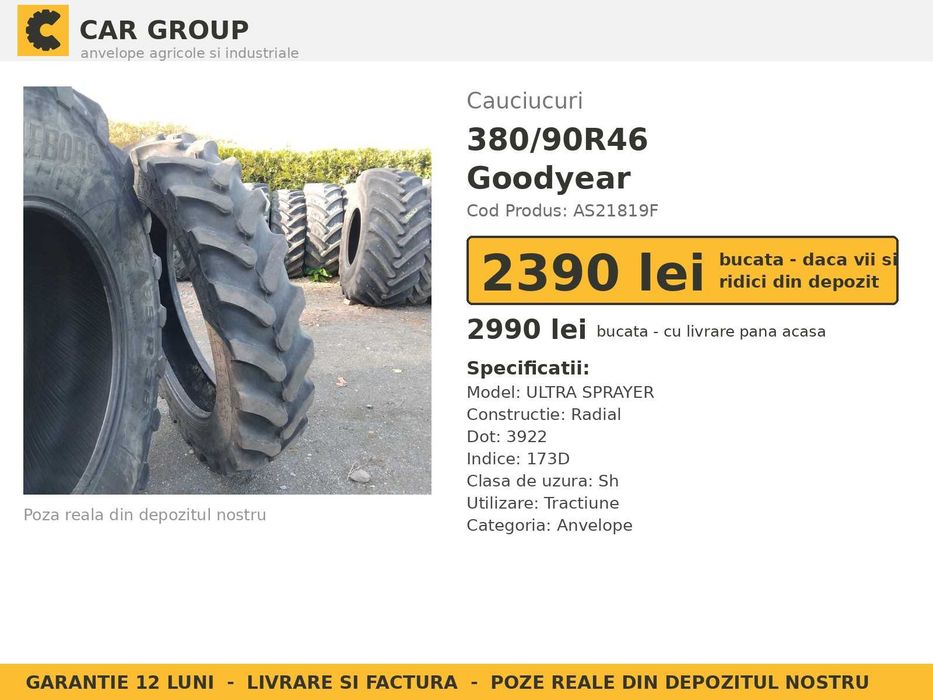 Cauciucuri Anvelope 380/90R46 380/90 R46 14.9R46 14.9-46 3809046 Goodyear Prasitoare Tractor Roti Inguste SH Second Hand IEFTIN Oferta Pret Bun Ocazie