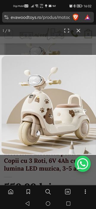 Motocicleta Electrica pentru Copii cu 3 Roti,