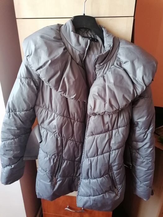 Jacheta Mohito iarna gri, cu fermoar și cordon, mărime 38