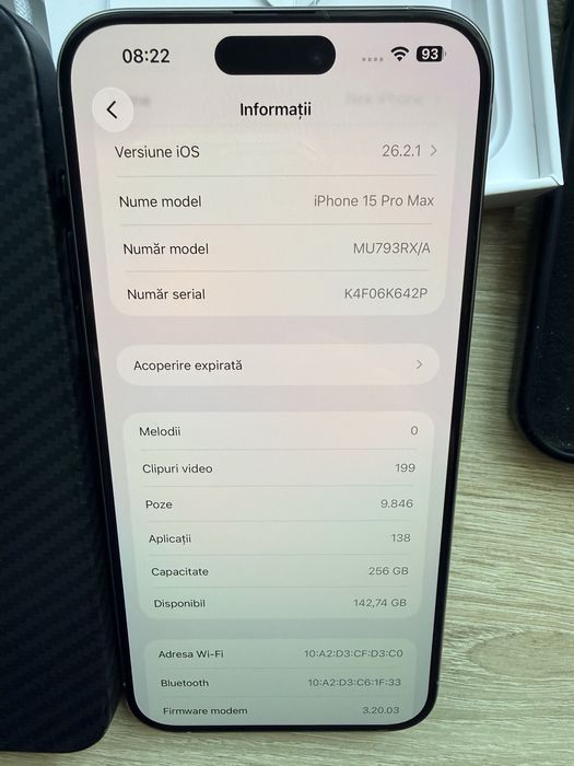 iPhone 15 Pro Max 256GB Natural Titanium, liber rețea, cutie, factură eMAG