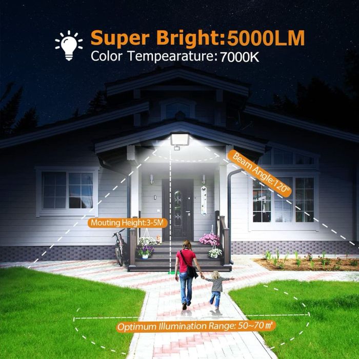 YIQIBRO 100W PIR lumină de securitate exterioară cu senzor de mișcare – 10000LM LED proiector