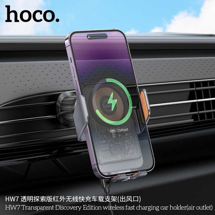 Hoco HW7 Авто Держатель 15W Transparent for iPhone Samsung OPPO Vivo