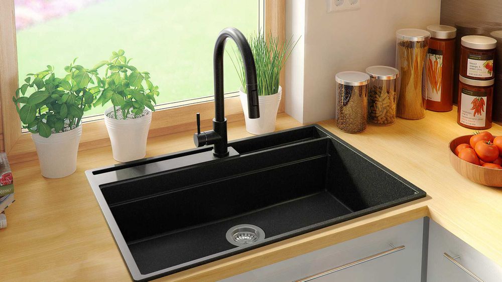 Графит кухненска мивка от гранит Осло 80 Премиум 780 x 530 мм