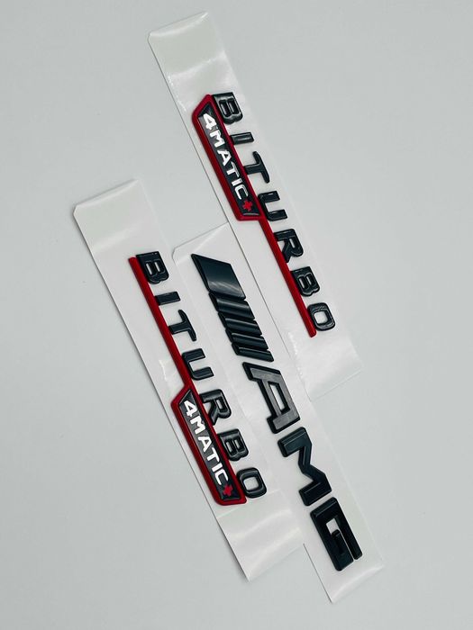 Set Embleme Compatibile Mercedes biturbo 4matic+ AMG negru rosu