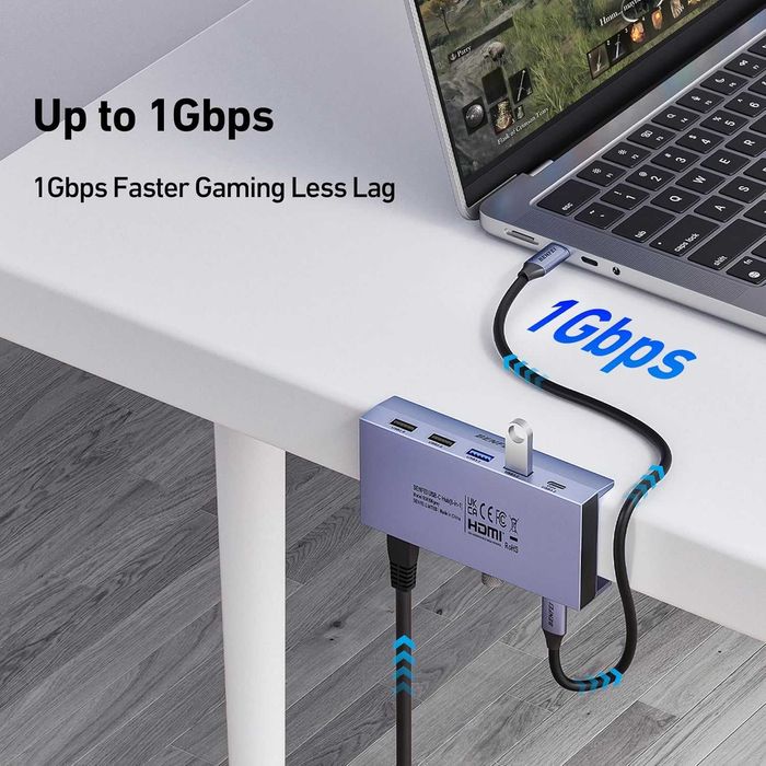BENFEI 8-в-1 USB C хъб със сигурна скоба – 4K/60Hz HDMI, 2 x USB-A 3.2