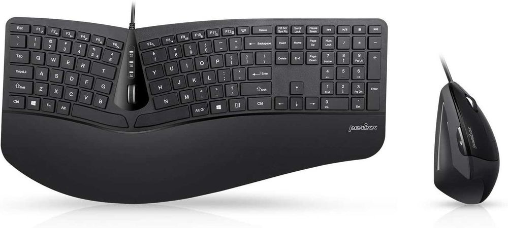 Set tastatura mouse vertical Perixx Periduo-505 AZERTY,ergonomică cu fir USB,suport pentru palme reglabil și taste scurte cu membrană tactică