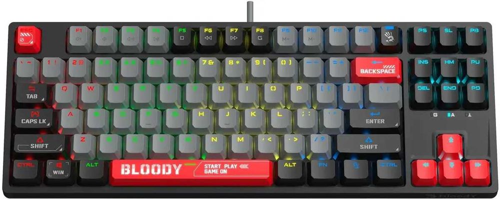 Игровая мех-кая клавиатура  Bloody S87 RED SWITCH/black/Grey/White 1.4