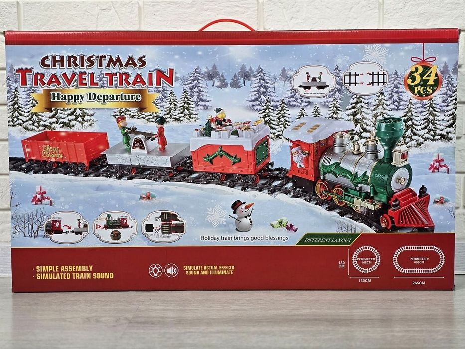 Огромный новогодний поезд со светом и звуком
