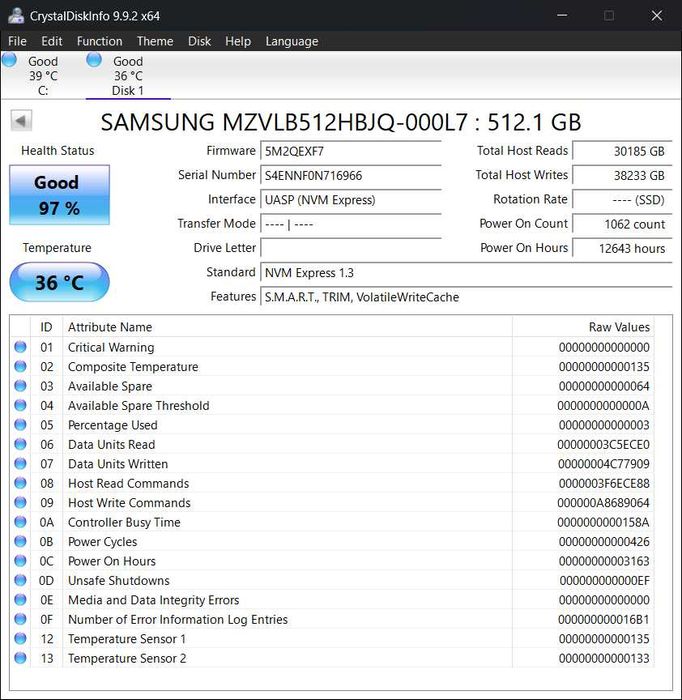 ССД/SSD Samsung PM981a 512GB M.2 NVMe PCIe - 97%