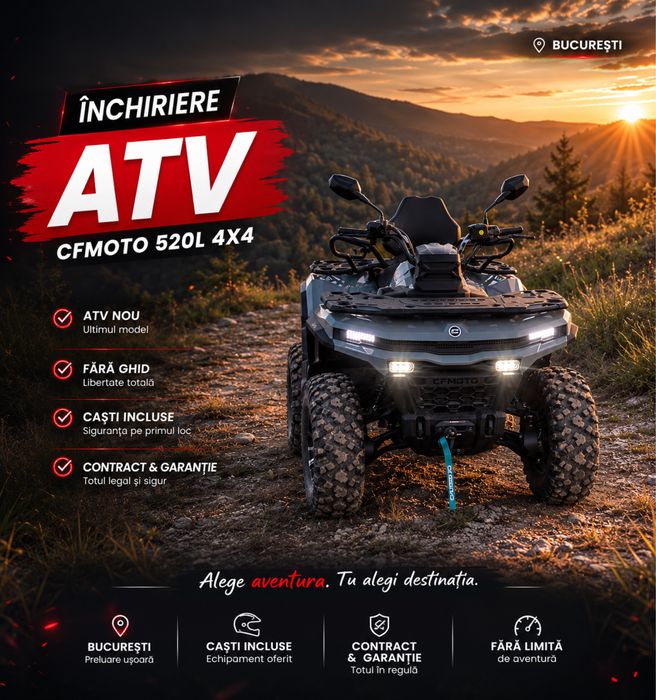 Închiriere ATV 4x4 FĂRĂ GHID | București | Brașov | Cluj | Maramureș | Bucovina | Râșnov | Predeal | Sinaia | România