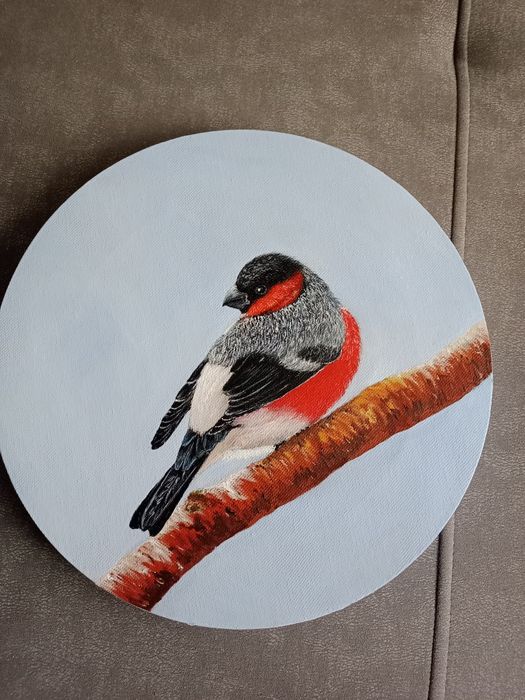 Подарок на новый год .      Т         Картина маслом " Снегирь"