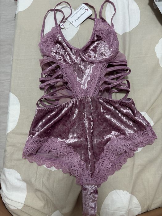 Body sexy Magrin din catifea roz, marimea S-M