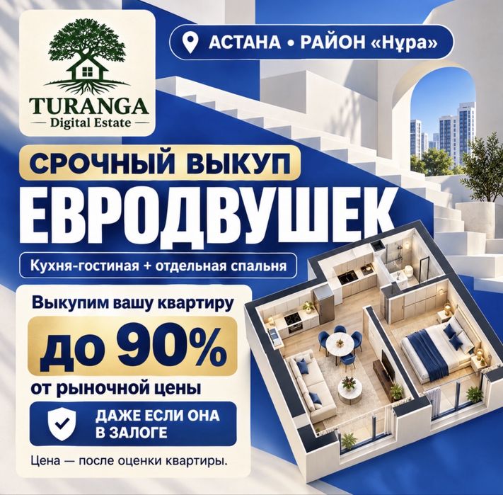 Срочный выкуп 1-комнатных квартир — Астана, район Нұра