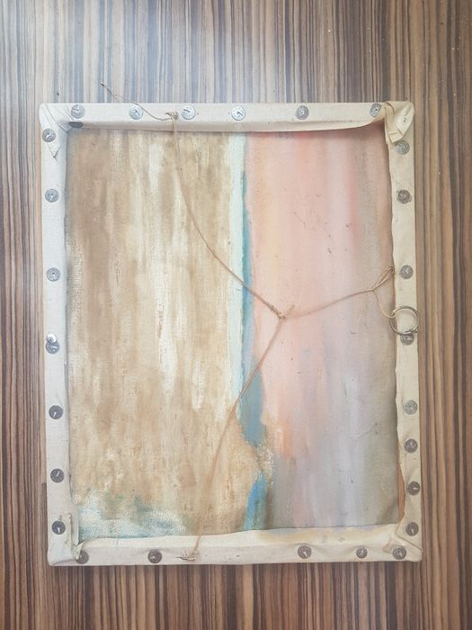 Ciobănaș cu oi și miei, acuarela pe pânză , ramă de lemn