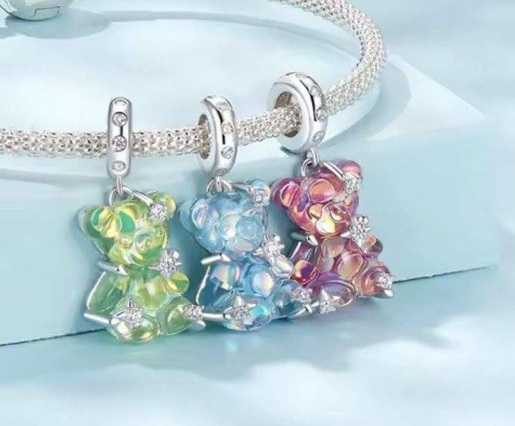 Charm / Talisman Argint 925 Ursuleț Turcoaz + Săculeț Catifea