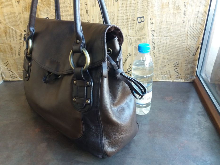 дамска чанта L.Credi,кожена торба-кафява естествена кожа