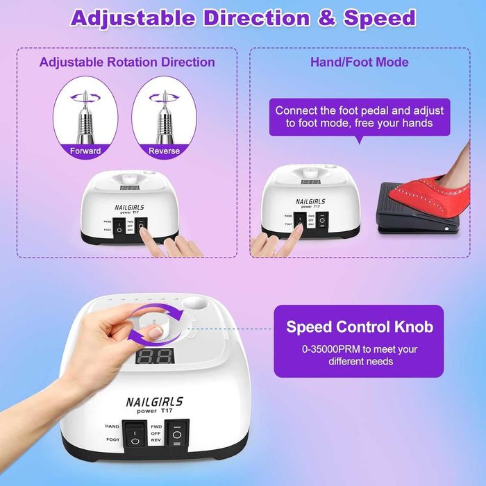 НОВА ПРОФЕСИОНАЛНА пила за маникюр Nailgirls T17, 35000 RPM