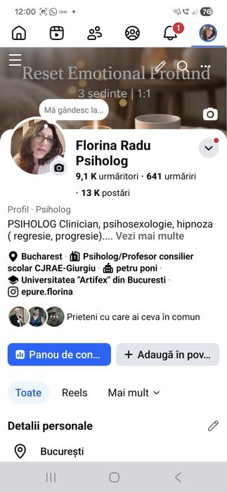 Psiholog București/ Ilfov  | Anxietate, depresie, relații | Programări
