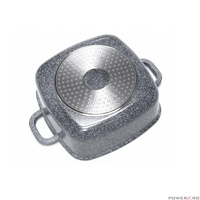 Oala cu capac patrata, din aluminiu acoperita cu marmura 28x28cm