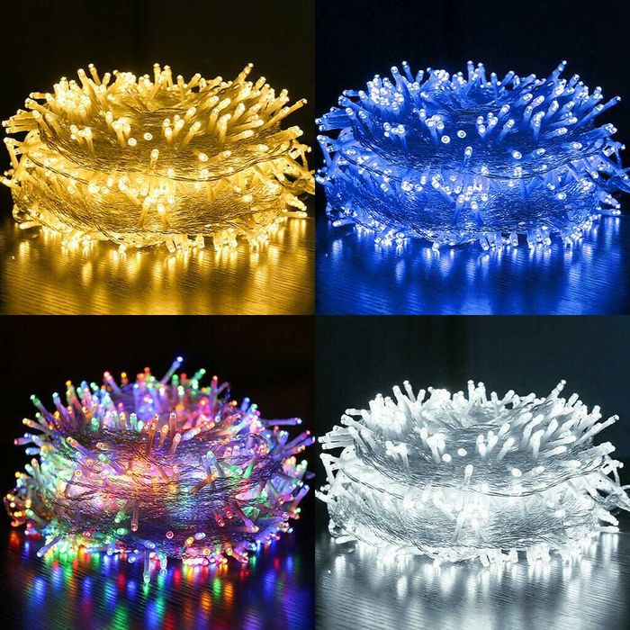 Коледни лампички 10м 100 диода син+бял цвят промо цена 8.99лв