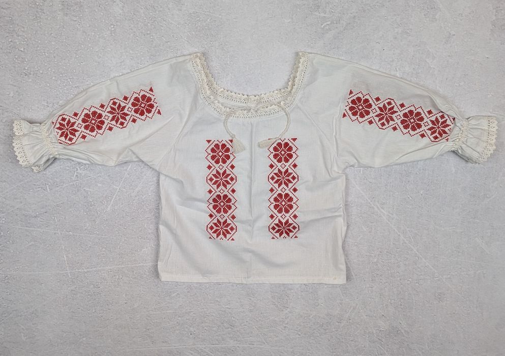 Ie Traditionala Romaneasca Motive Folclorice Broderie Rosie copii / fe